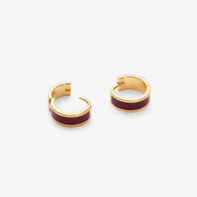 Enamel Huggie Earrings Fig Enamel & 18ct Gold Plated