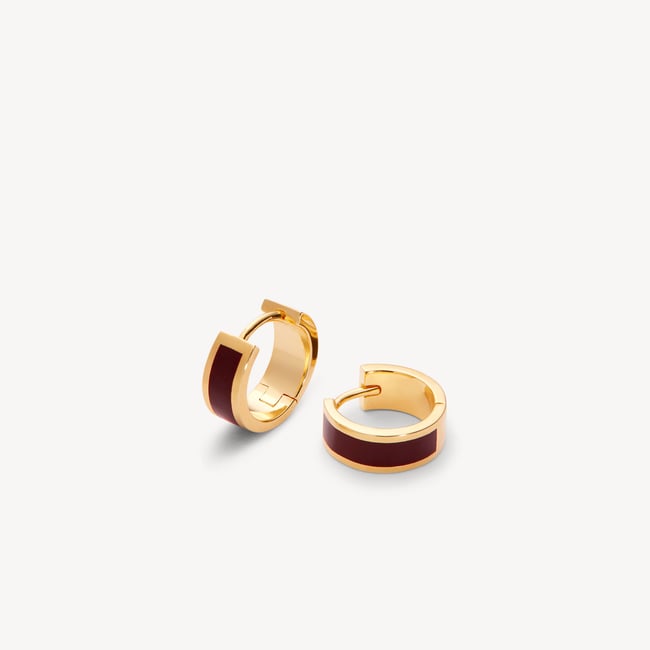Enamel Huggie Earrings Fig Enamel & 18ct Gold Plated
