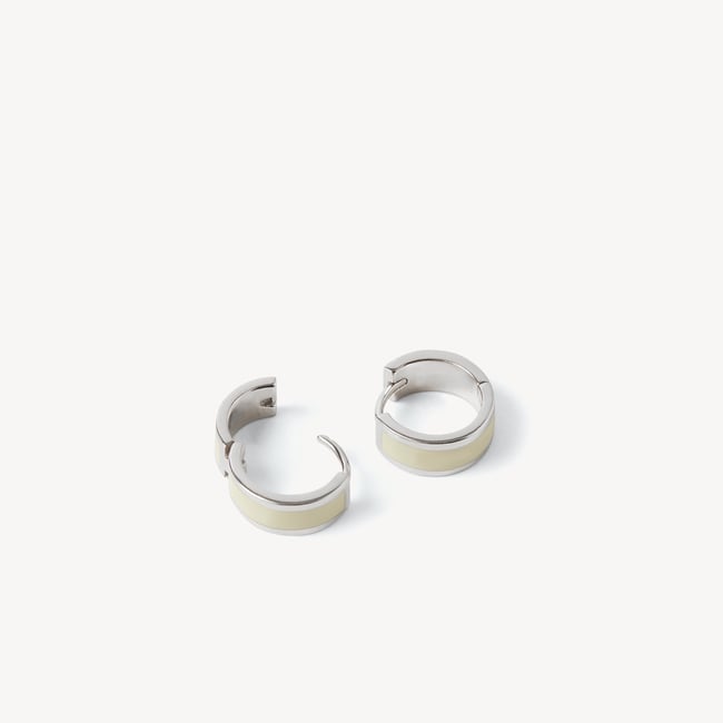 Enamel Huggie Earrings Ivory Enamel & Palladium Silver Plated