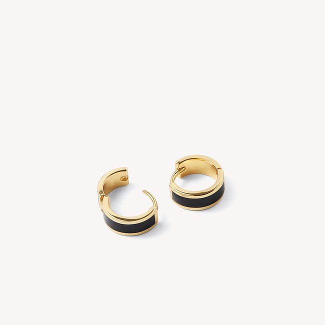 Enamel Huggie Earrings Black Enamel & 18ct Gold Plated