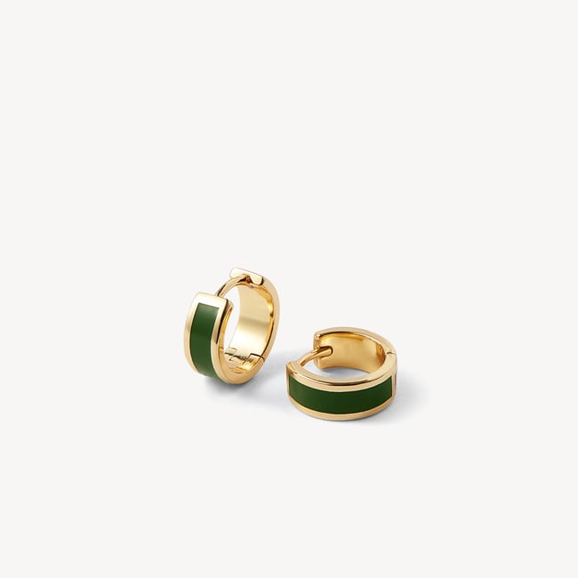 Enamel Huggie Earrings Racing Green Enamel & 18ct Gold Plated