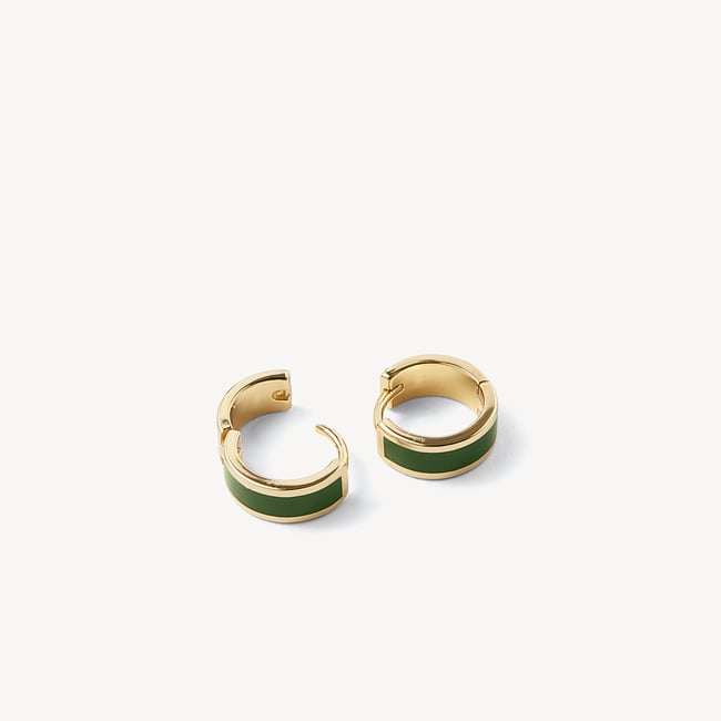 Enamel Huggie Earrings Racing Green Enamel & 18ct Gold Plated
