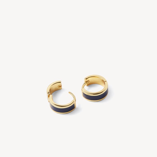 Enamel Huggie Earrings Navy Enamel & 18ct Gold Plated