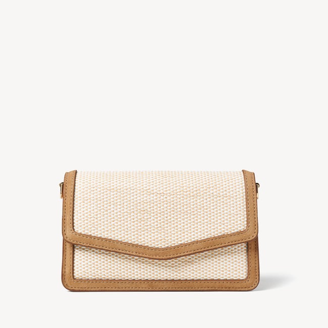 Eliza Clutch Ivory Raffia & Cappuccino Suede