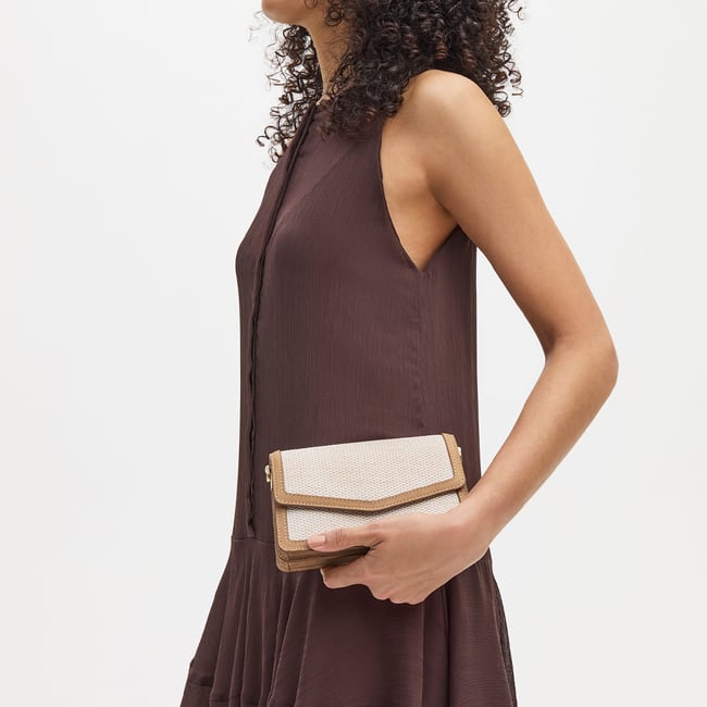 Eliza Clutch Ivory Raffia & Cappuccino Suede