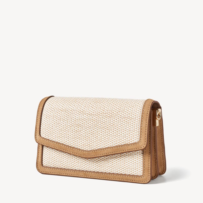 Eliza Clutch Ivory Raffia & Cappuccino Suede