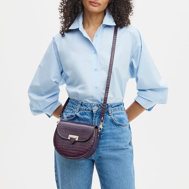 Portobello Crossbody Deep Shine Fig Small Croc