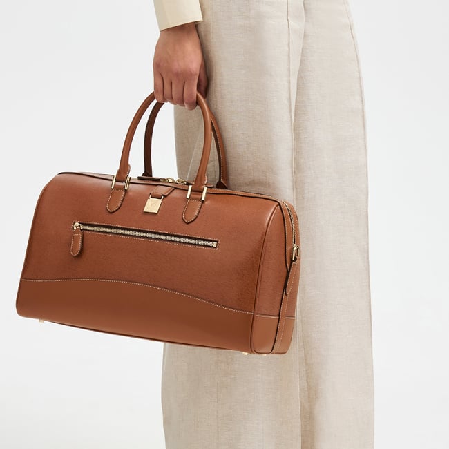 Connaught Flight Work Bag Tan Saffiano with Gold Hardware