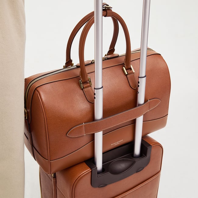 Connaught Flight Work Bag Tan Saffiano with Gold Hardware