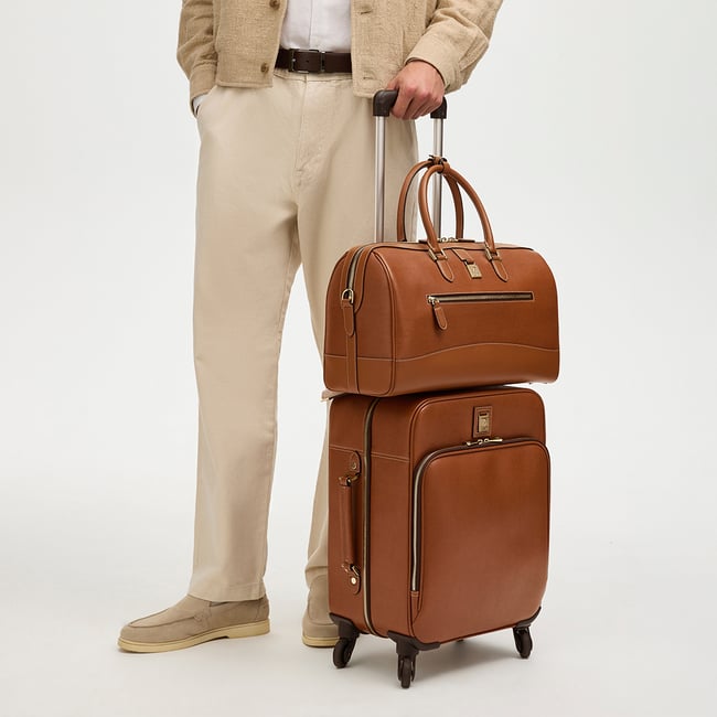 Connaught Flight Work Bag Tan Saffiano with Gold Hardware