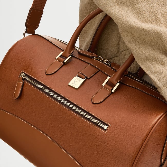 Connaught Flight Work Bag Tan Saffiano with Gold Hardware