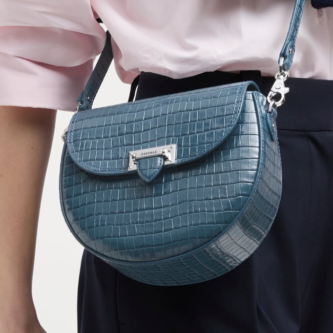 Portobello Crossbody Deep Shine Peacock Blue Small Croc