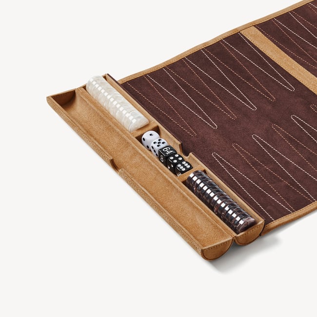 Travel Backgammon Set Cappuccino Suede