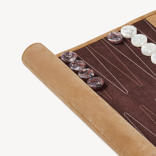 Travel Backgammon Set Cappuccino Suede