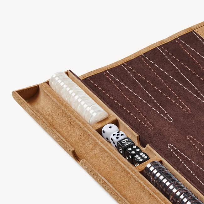 Travel Backgammon Set Cappuccino Suede