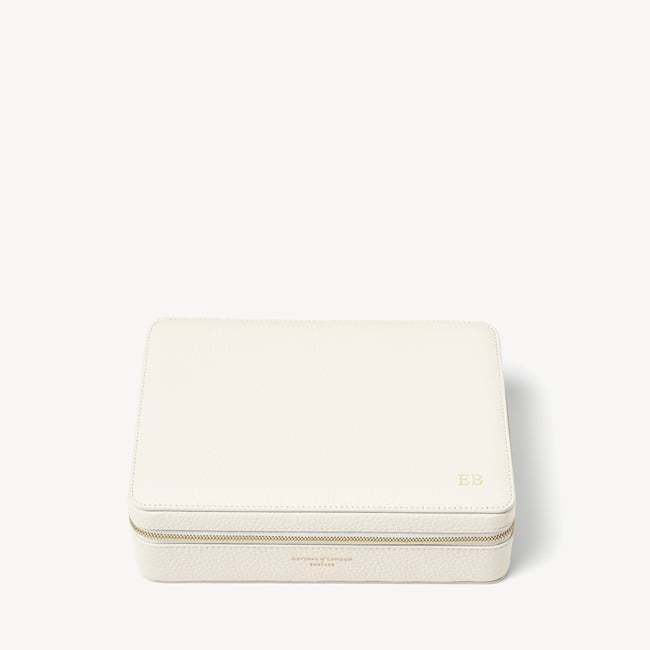 Large Travel Jewellery Case Embroidered Ivory Pebble 