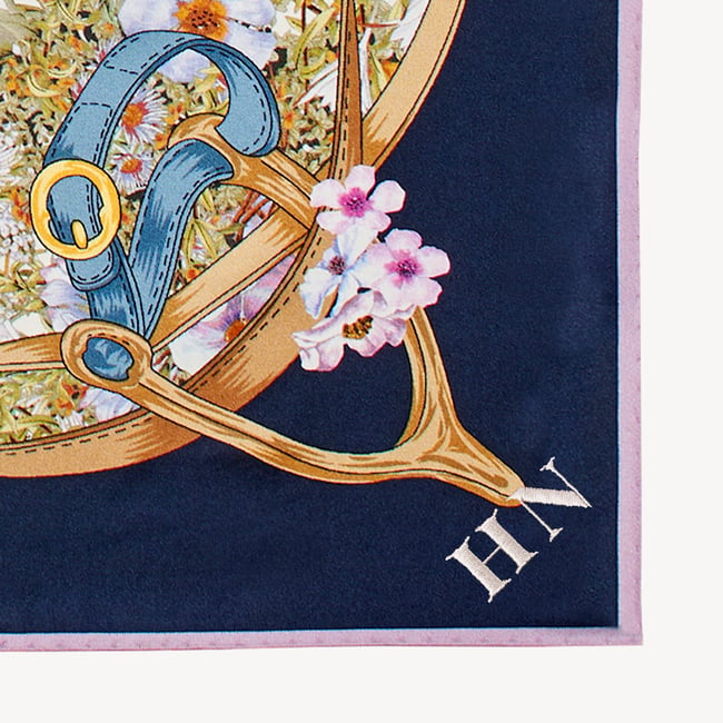 Edwardian Garden Silk Scarf Navy Pure Silk