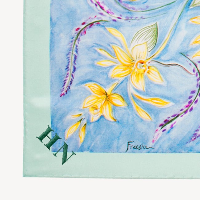 Green Rose Silk Scarf Mint Floral Pure Silk