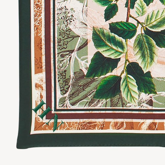 Robin & Acorn Silk Scarf Green & Brown Pure Silk