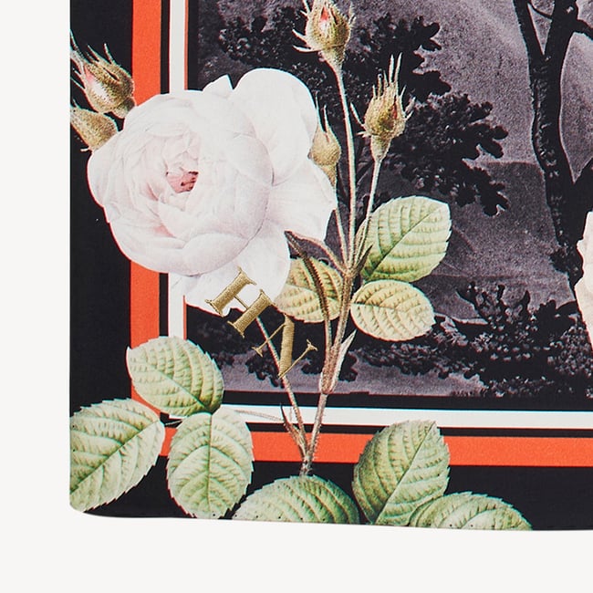 Roses of the Orient Silk Scarf Black & White Pure Silk