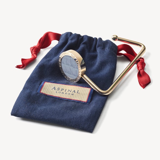 Aspinal Handbag Hook Deep Shine Sky Blue Small Croc