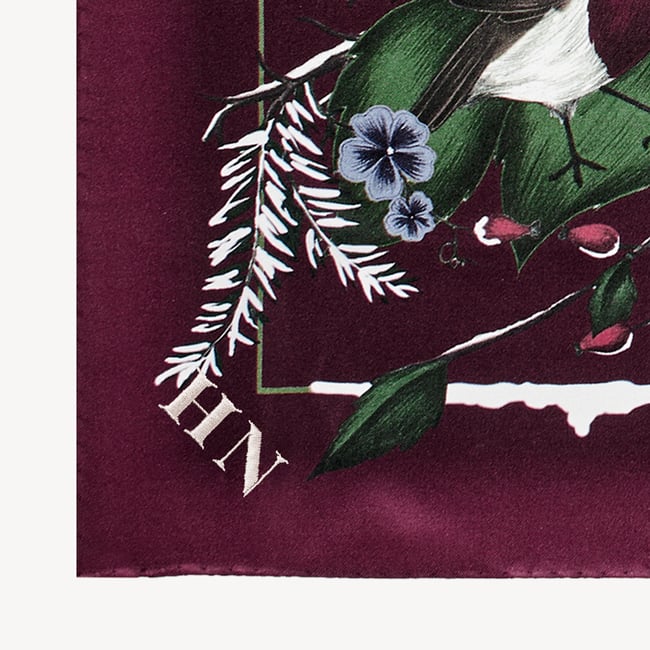 Woodland Silk Scarf Burgundy Pure Silk