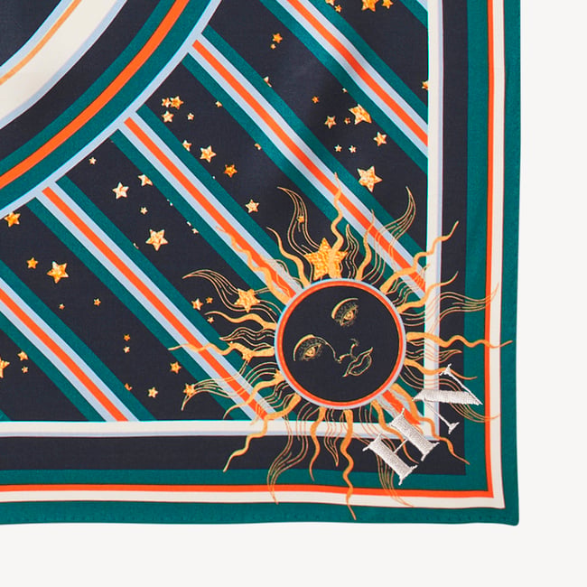 Leo Zodiac Silk Scarf Navy Pure Silk