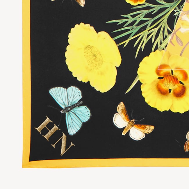 Botanical 'A' Silk Scarf Black & Gold Pure Silk
