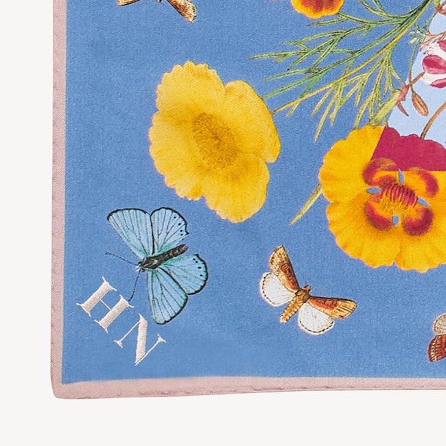 Botanical 'A' Silk Scarf Bluebird Pure Silk