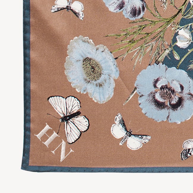 Botanical 'A' Silk Scarf Latte Pure Silk