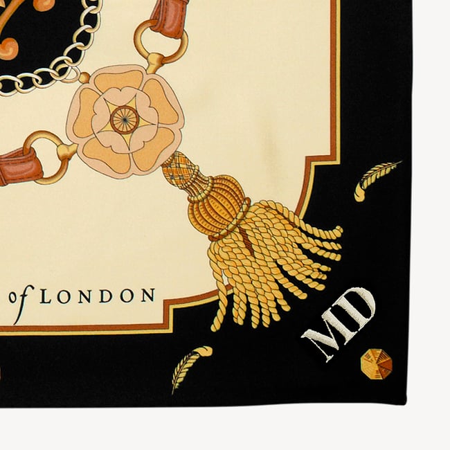 Aspinal Signature Shield Silk Scarf Black Pure Silk