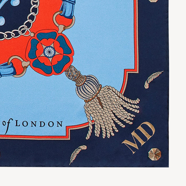 Aspinal Signature Shield Silk Scarf Navy & Burnt Sienna Pure Silk