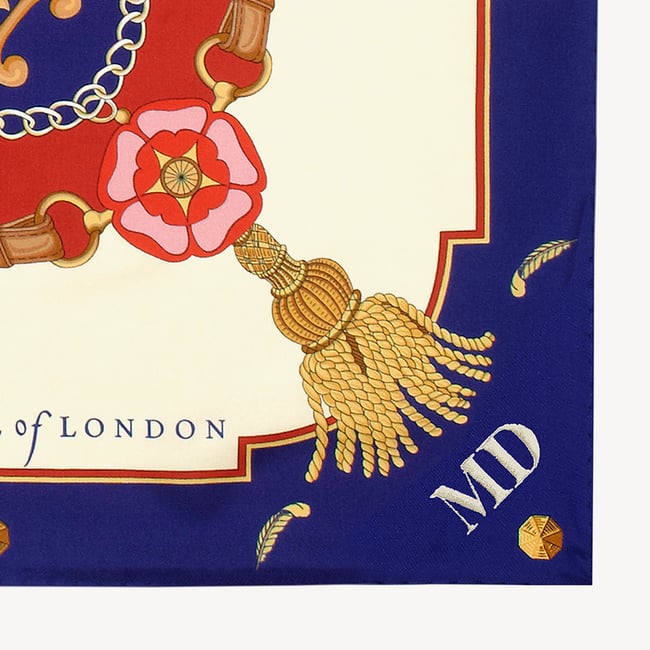 Aspinal Signature Shield Silk Scarf Blue Pure Silk