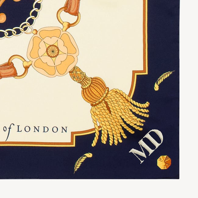 Aspinal Signature Shield Silk Scarf Navy Pure Silk