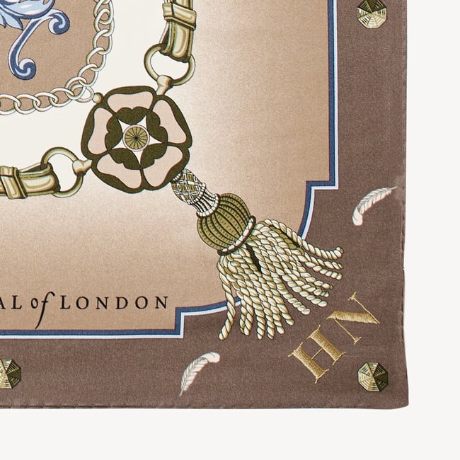 Aspinal Signature Shield Silk Scarf Latte Pure Silk