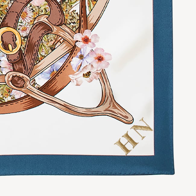 Edwardian Garden Silk Scarf Sky Blue Pure Silk