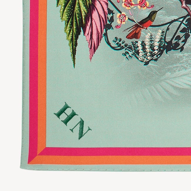 Tropical Garden Silk Scarf Teal Pure Silk