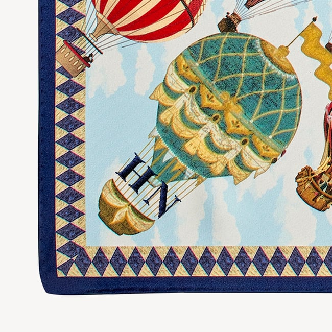 Hot Air Balloon Silk Scarf Navy Pure Silk