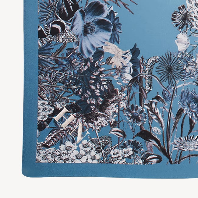 Ombre 'A' Floral Silk Scarf Sky Blue Pure Silk