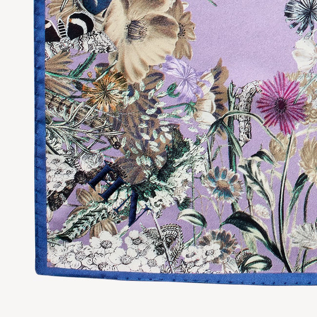 Ombre 'A' Floral Silk Scarf English Lavender Pure Silk
