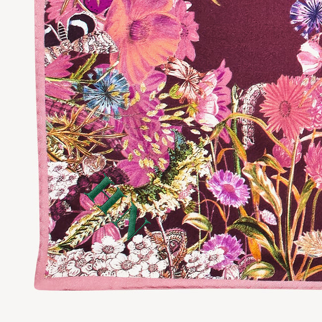 Ombre 'A' Floral Silk Scarf Bordeaux Pure Silk