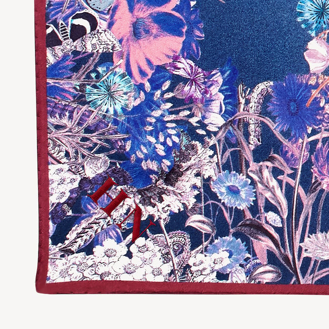 Ombre 'A' Floral Silk Scarf Midnight Blue Pure Silk