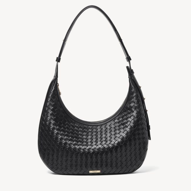 Soho Large Crescent Black Woven Leather