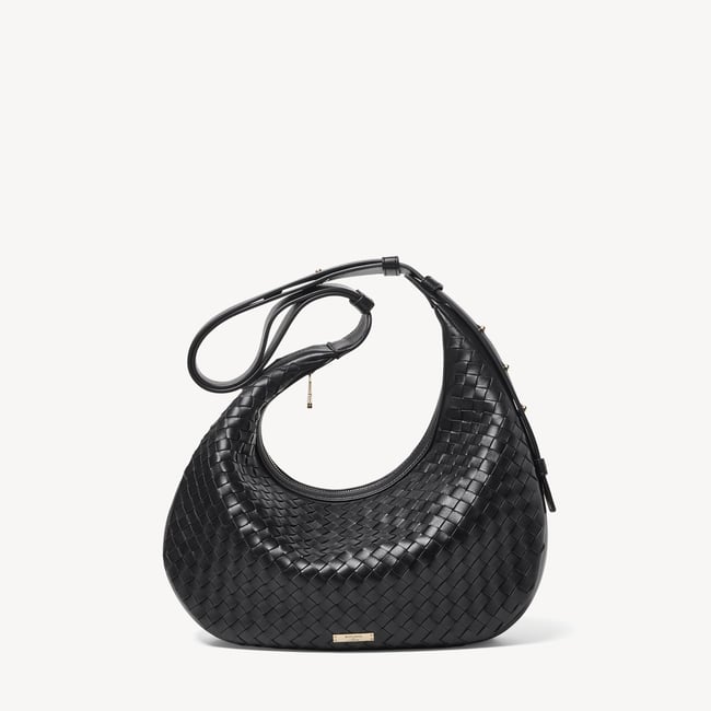 Soho Large Crescent Black Woven Leather