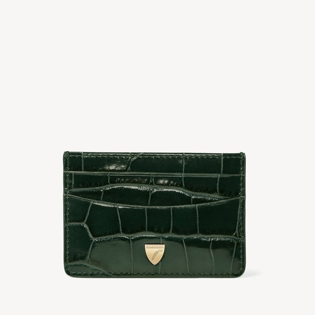Slim Credit Card Holder Deep Shine Evergreen Croc