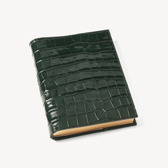 A5 Refillable Luxury Journal Deep Shine Evergreen Croc with Soft Suede Lining