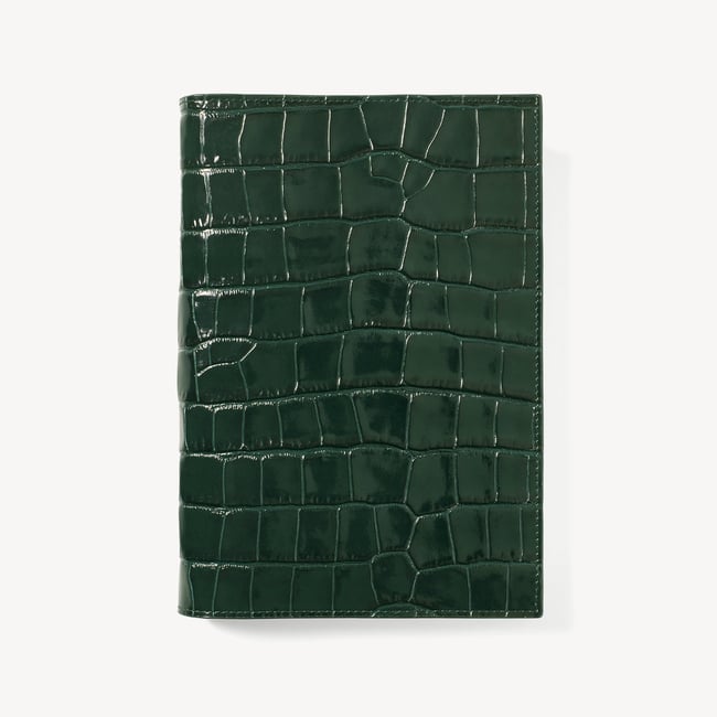 A5 Refillable Luxury Journal Deep Shine Evergreen Croc with Soft Suede Lining