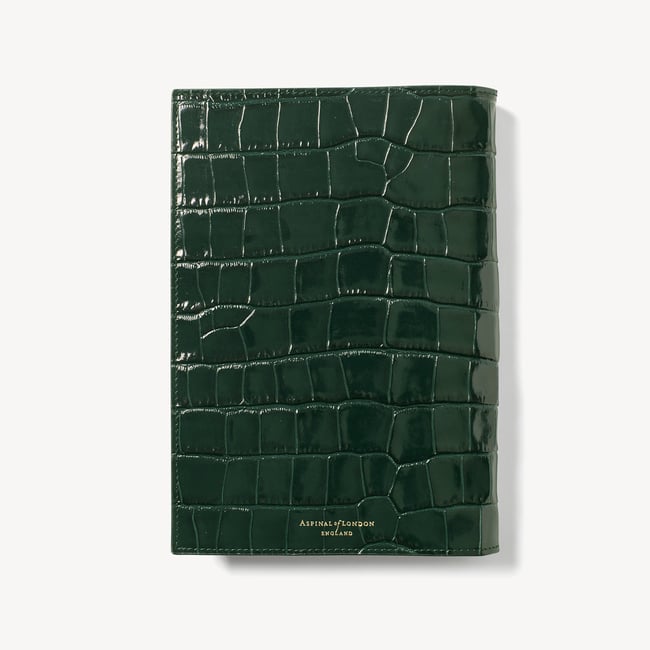 A5 Refillable Luxury Journal Deep Shine Evergreen Croc with Soft Suede Lining