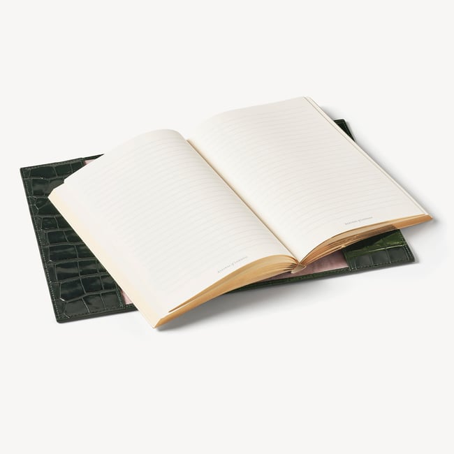 A5 Refillable Luxury Journal Deep Shine Evergreen Croc with Soft Suede Lining