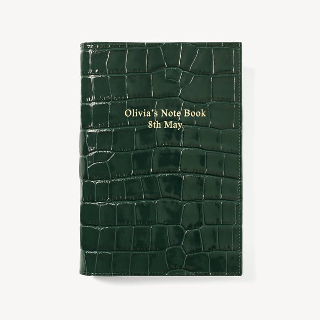 A5 Refillable Luxury Journal Deep Shine Evergreen Croc with Soft Suede Lining